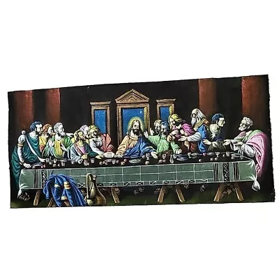 Vintage Oil On Velvet Last Supper Painting 29 X 13.5 Religious Kitsch Kitschy • $29.99