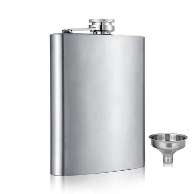 Stainless Steel Pocket Hip Flask -6 8 10 Oz Liquor Flask With Screw Cap & Funnel • $7.40