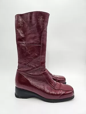 La Canadienne Blanche Red Patent Leather Square Toe Tall Boots- Womens Size US 8 • $79.99