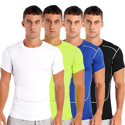 Men's Short Sleeve Compression Quick-Dry T-Shirt Tight Gym Running Fitness Tops • $13.29