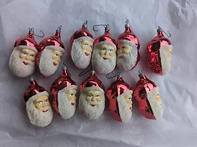 Antique Vtg Set Of 11 Mini SANTA FACE ~ 3.5  Glass Tree Xmas Ornaments Brazil A2 • $89