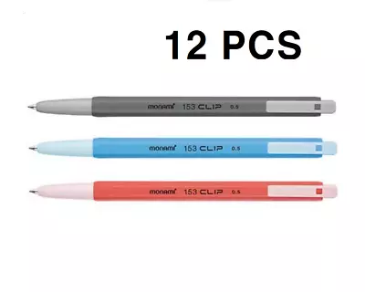 Monami 153 CLIP 0.5mm Ball Point Pen 12 Pcs(1 Dozen) Black / Blue / Red • $12.99