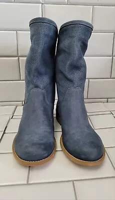 VERA GOMMA Made In Italy Blue Distressed Soft Suede Mid Calf Boot Round Toe  Siz • $75