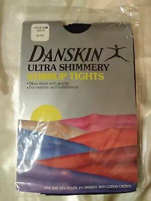 VTG 80's DANSKIN Ultra Shimmery STIRRUP Tights Black Dance Spandex Ballet NOS • $28