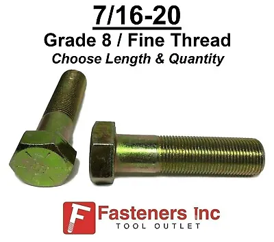 7/16-20 Hex Bolt Yellow Zinc Grade 8 Cap Screw Fine Thread (Choose Size & Qty) • $9.83