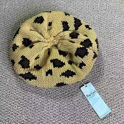 Mud Pie Bap Lady Womens Beret Hat Cap Tan Leopard Print Knitted NWT  • $9.59