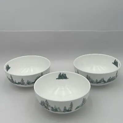 Mikasa Bone China WATERCOLOR FOREST 6  Salad Soup Cereal Bowls Set Of 3 NEW • $42.95
