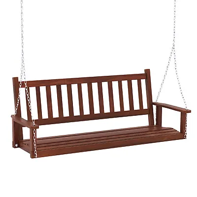 3-Person Wooden Patio Porch Swing Heavy Duty Outdoor Hanging Bench Chair Brown • $149.99