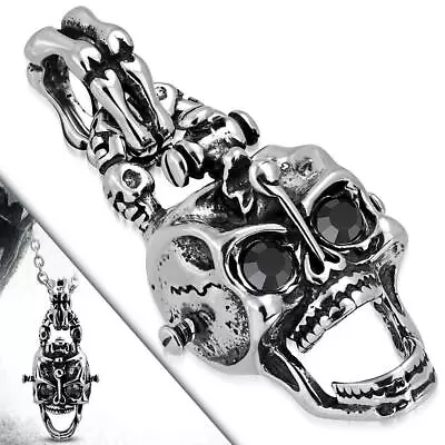 Gothic Black Eyes Stone Skull Pendant Necklace • $19.99