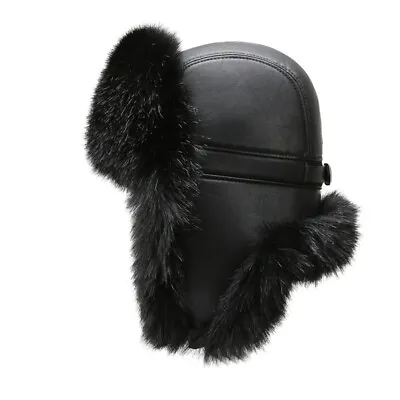 Men Russian Ushanka Trapper Hat Faux Fur Ear Flap Winter Warm Leather Cap Black • $30.98
