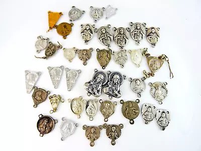 Scapular Medal Sacred Heart Lady Carmel Vintage Rosary Center Medals Parts Lot • $24.75