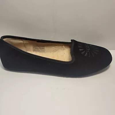 Ugg New Alloway Black Suede Flats Sherpa Lined Almond Toe Slip On Size 7 • $54.99