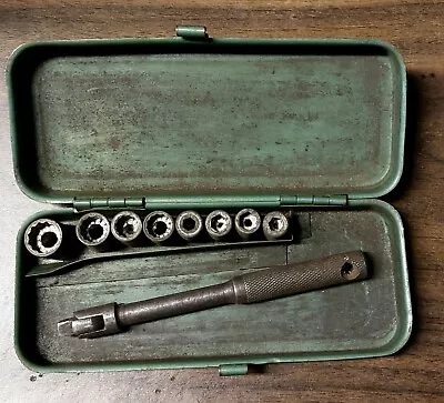 Vintage Socket Set & Ratchet W/ Green Metal Case • $35