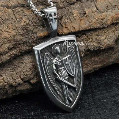 Catholic Mens Archangel St Saint Michael Medal Pendant Necklace Stainless Steel • $7.99