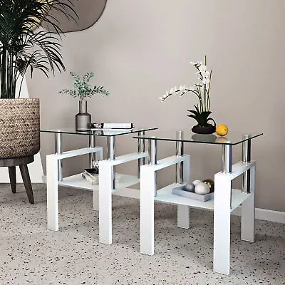 2-Tier Tempered Glass End Table 1 Or 2 Table Option Modern Table With Storage • $70