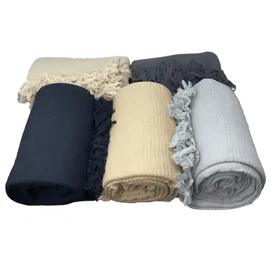 LARGE 100% Natural Ribbed Cotton Handmade Sofa / Bed Throw In 3 Sizes • £13.99