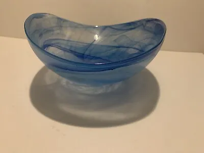 Murano Style Vetro Glass Bowl Blue Swirl Folded Beach • $24.50