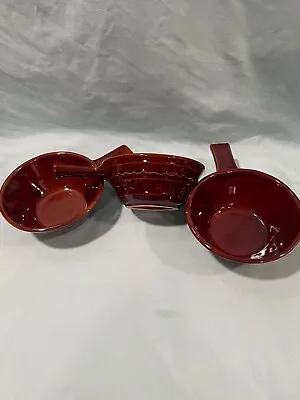 THREE** Marcrest Dot & Daisy Handled Onion Soup Bowls Ramekins Vintage Stoneware • $12