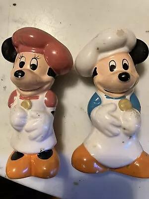 Vintage Mickey And Minnie Mouse Chef Salt And Pepper Shaker Set As-is • $0.99