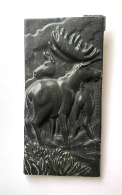 MOOSE Matte Black Glaze 4  X 8.25  Pottery Ceramic Wall Art Tile Good Condition • $3.95