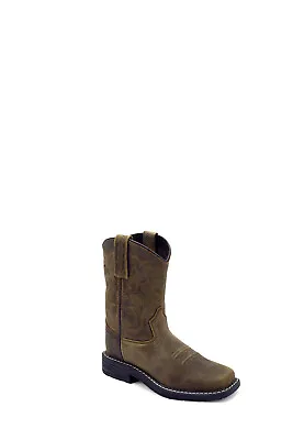 Old West Youth Unisex Square Toe Brown Leather Cowboy Boots • $32.99