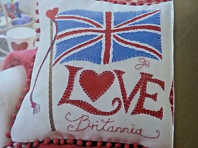 7950]X Stitch Chart-Union Jack Flag Flagpole 'Love Brittania' Appliedto Cushion • £1.60