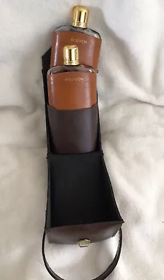 Vintage 2 Bottle Liquor Travel Set With Leather Case • $49
