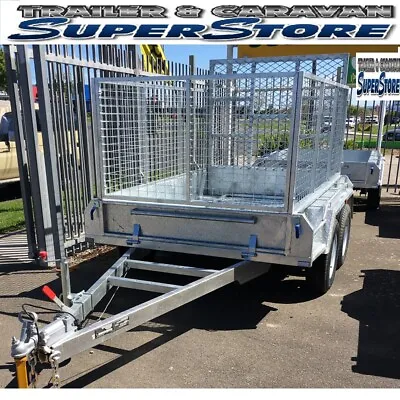 8x5 Tandem Galvanised Gal Box Trailer Checker Plate Heavy Duty 3ft Cage And Ramp • $4245