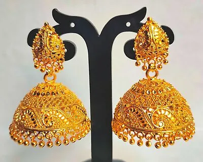 22K Gold Plated Gift Designer Jhumka Earrings Indian 2.5  Long Fashion SET JaG6 • $26.20