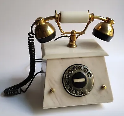 Incredible Vintage Luxury Cabinet Rotary Telephone - Marble & Brass - 1970/80s • $480