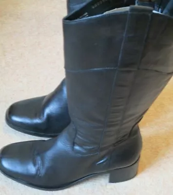 Essence Black Leather Boots 40 7 EEE • £35