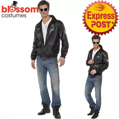 CA490 Mens Top Gun Bomber Jacket Air Force Costume Military Fighter Pilot 1980s • $65.75