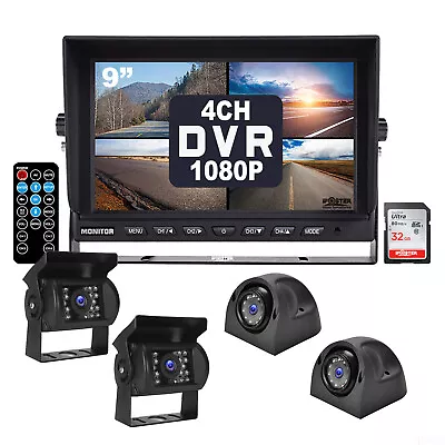 9  DVR QUAD Monitor 4CH Realtime Recording Reversing CCD Camera 32GB For Truck • $228.99