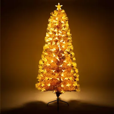 £64.99 • Buy 6ft Gold Artificial Christmas Tree Golden Fibre Optic LED Star Stand Decoration 