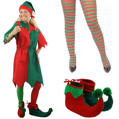 £15.99 • Buy Ladies Elf Costume Santas Helper Adult Striped Tights Xmas Christmas Fancy Dress