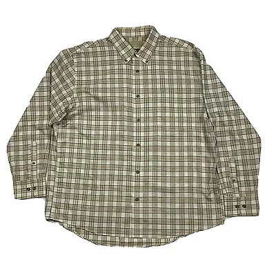 Cabelas Outfitter Series Long Sleeve Button Down Mens XL Beige Plaid Shirt • $19.95