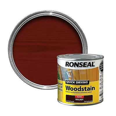 Ronseal Quick Drying Woodstain Walnut Gloss 250ml Softwood Hardwood • £7.95
