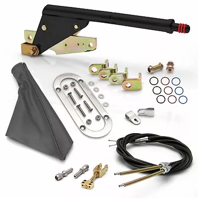 Floor Mnt Black E-Brake HandleGray Boot Chr Ring Cable Kit GM Clevis • $323.95