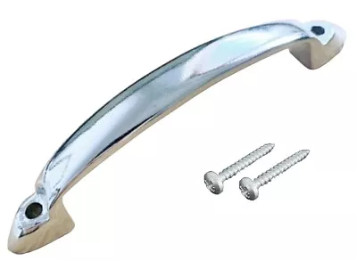 CHROME BOW HANDLE PAIR 95mm Modern Drawer Cabinet Front Fixing Kitchen Cupboard • £1.99