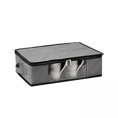 Storage Containers Chest With Zipper Lid With Divider Glassware Bins Grey • $77.25