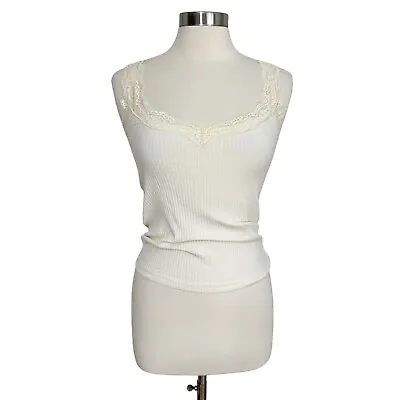 J. Crew Size XS Cream Ivory Lace Ribbed Jersey Camisole Basic Layering Tank Top • $22.99