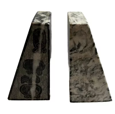 Vintage Pair Art Deco Black Gray Marble Bookends Books Etched Faces Snake Mask • $100