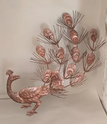 Vintage Peacock Metal Sculpture Wall Art Copper Tone • $29