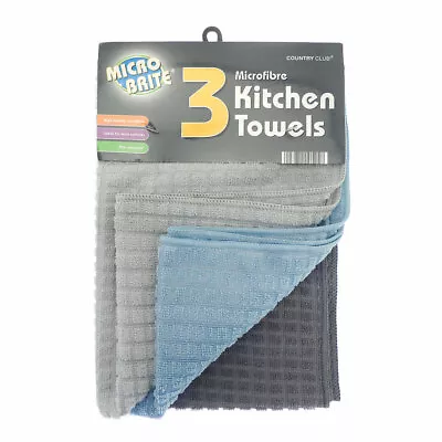 Micro Fibre Tea Towels Pack Of 3 Dobby Design Micro Brite Kitchen Towels • £6.85