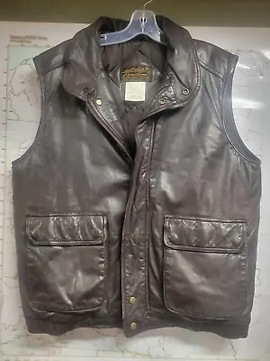 Vintage EDDIE BAUER Leather Bomber Vest Lined Goose Down Puffer Vest Mens Large • $100