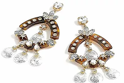 J CREW CRYSTAL And Tortoise  DROP Chandelier STATEMENT EARRINGS NWT • $32