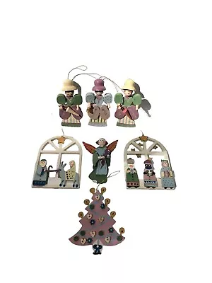 Lot Of 7 Vintage German Wood Christmas Ornaments Angel Nativity Tree Women • $74.98