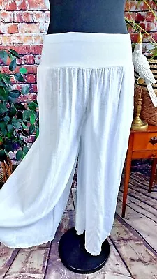 PALLAZZO Pants WIDE Trousers LINEN  10 12 14 16 One Size BOHO Hippie Festival • £32.95