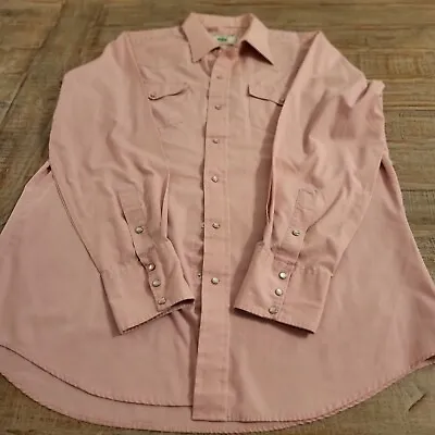 Vtg Mesquite Western Cowboy Shirt Peach Pearl Snap USA Long Sleeve 17-35 • $19.95