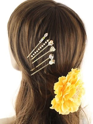 $4.99 • Buy 6pcs/set Gold Colour Crystal Hair Pins Floral Hair Clips Pearl Hair Accessories